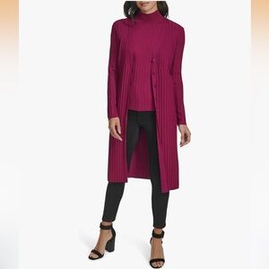 WHBM 2p Sweater Set Sleeveless Turtleneck L/S Duster Cranberry SP PS $175 EUC